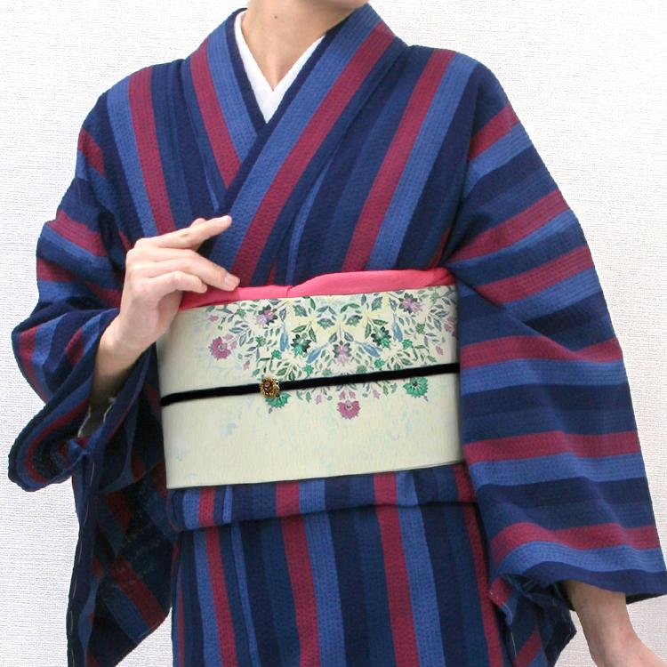阿波しじら織 着物 藍紺青赤の四本縞 No.48 – ふだんきもの