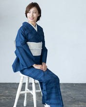 画像をギャラリービューアに読み込む, 阿波しじら織 着物 青と紺の絣格子 No.78