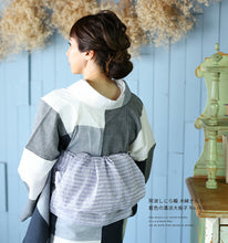 画像をギャラリービューアに読み込む, 阿波しじら織 着物 藍色の濃淡大格子 No.H50