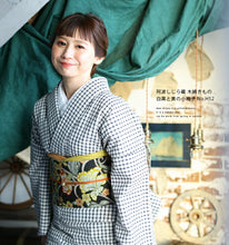 画像をギャラリービューアに読み込む, 阿波しじら織 着物 白黒と黄の小格子 No.H52