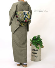 画像をギャラリービューアに読み込む, 阿波コットンウール しじら織 着物 モスグリーン無地感柄 No.w28