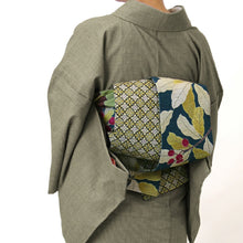 画像をギャラリービューアに読み込む, 阿波コットンウール しじら織 着物 モスグリーン無地感柄 No.w28