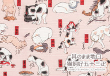画像をギャラリービューアに読み込む, 風呂敷 50cm 猫 ネコ《隅田川》綿100% 歌川国芳 其のまま地口・猫飼好五十三疋 中巾チーフ ピンク ふろしき(50cm)【IT】