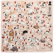 画像をギャラリービューアに読み込む, 風呂敷 50cm 猫 ネコ《隅田川》綿100% 歌川国芳 其のまま地口・猫飼好五十三疋 中巾チーフ ピンク ふろしき(50cm)【IT】