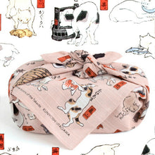 画像をギャラリービューアに読み込む, 風呂敷 50cm 猫 ネコ《隅田川》綿100% 歌川国芳 其のまま地口・猫飼好五十三疋 中巾チーフ ピンク ふろしき(50cm)【IT】