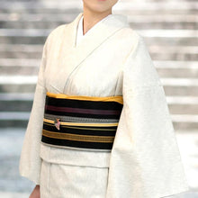 画像をギャラリービューアに読み込む, 【反物販売一時停止中】阿波コットンウール しじら織 着物 生成り地に絣黒縞 No.w14 - ふだんきものハイムラヤ