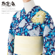 浴衣 《 撫松庵 》 お仕立て上がり 単品 東レセオアルファ ケシと夏草（コン）