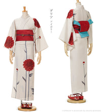 画像をギャラリービューアに読み込む, 浴衣 《 撫松庵 》 お仕立て上がり 単品 東レセオアルファ 片身替り 着てみてわかる ダリア（アイボリー）
