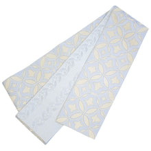 画像をギャラリービューアに読み込む, 半巾帯 《召しませ花》 正絹 博多織 薄青紫 生成り ベージュ 変わり七宝 ドット模様
