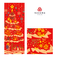 手ぬぐい クリスマス「デコレーションツリー 50057」《kenema けねま》赤／レッド／クリスマスツリー／雪だるま／手拭い／てぬぐい