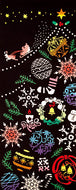 手ぬぐい クリスマス「Ornament Tree（オーナメントツリー） 53362」《kenema けねま》黒／ブラック／クリスマスツリー／サンタクロース／手拭い／てぬぐい