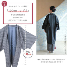 画像をギャラリービューアに読み込む, 長羽織小紋袷ブルーグレーにストライプ縦縞グレー（フリーサイズ）洗える羽織お仕立て上がりプレタ羽織【KJ】
