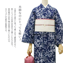 画像をギャラリービューアに読み込む, 阿波しじら織 着物 防抜染 鉄線と竜胆の花尽くし No.505
