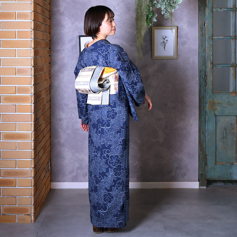 阿波しじら織 着物 抜染 季節の葉っぱづくし No.533 – ふだんきもの