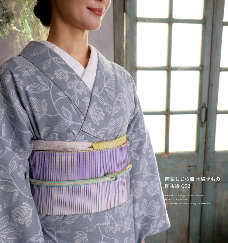 キ*コ様 阿波しじら 抜染 花唐草文様 浴衣 阿波しじ
