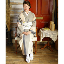 画像をギャラリービューアに読み込む, 阿波しじら織 着物 薄紺の三色大縞 No.H48
