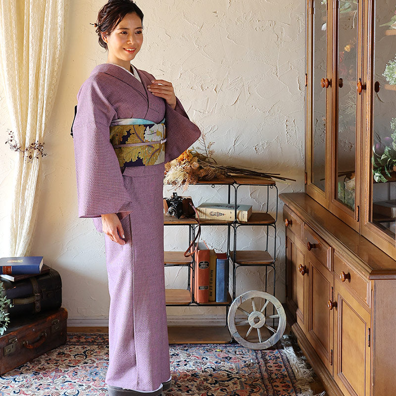 阿波コットンウール しじら織 着物 京紫無地感柄 No.ｗ31