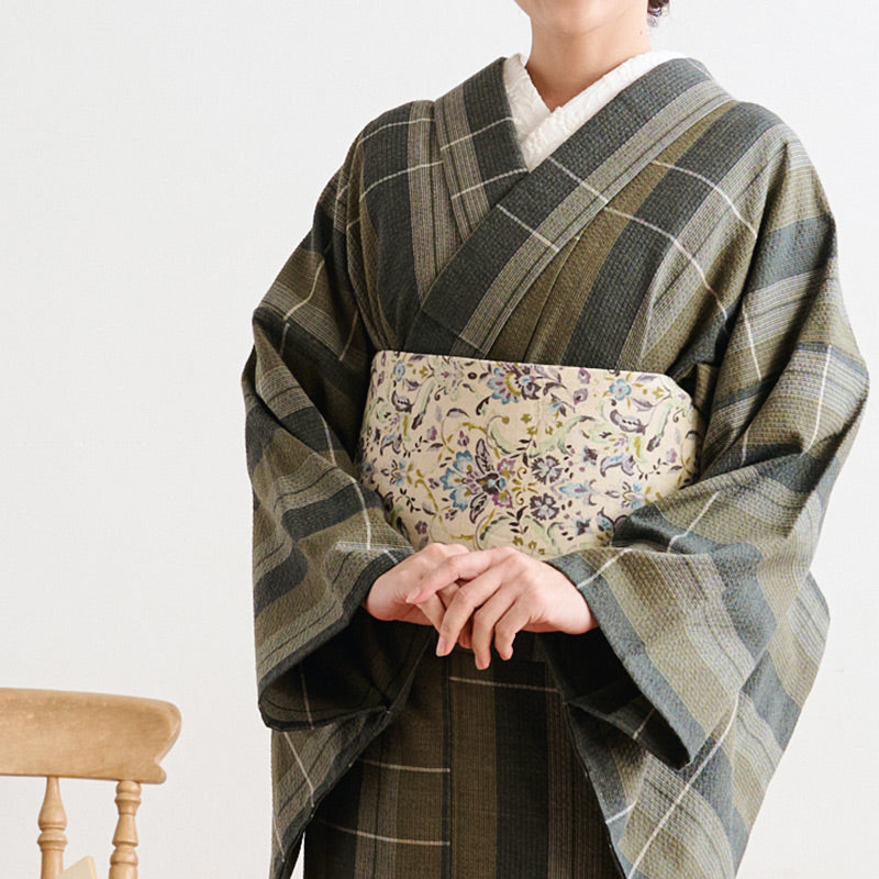 小紋 夏用 紗 縦縞 グラデーション よろけ縞 紫 着物 073w d