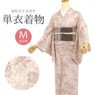 洗える着物 ピンク 小紋 更紗調華唐草 くすみピンク 単衣 仕立て上がりプレタ ポリエステル（Mサイズ）