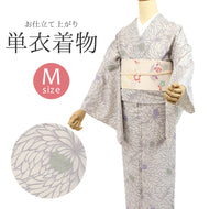 洗える着物 ベージュ 小紋 むじな菊尽くし 薄紫 単衣 仕立て上がりプレタ ポリエステル（Mサイズ）