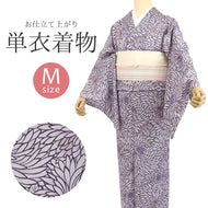 洗える着物 パープル 小紋 むじな菊尽くし 紫 単衣 仕立て上がりプレタ ポリエステル（Mサイズ）