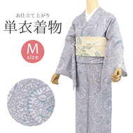 洗える着物 パープル 小紋 更紗調オリエンタル文様 薄紫 単衣 仕立て上がりプレタ ポリエステル（Mサイズ）
