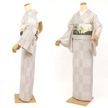 画像をギャラリービューアに読み込む, 《月華美人》東レセオアルファゆかた着物 反物 日本製 シワ加工 ベージュ モダンチェック 格子市松
