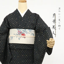 画像をギャラリービューアに読み込む, 《月華美人》東レセオアルファゆかた着物 反物 日本製 シワ加工 黒地 十字小紋
