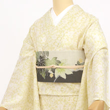 画像をギャラリービューアに読み込む, 《月華美人》東レセオアルファゆかた着物 反物 日本製 シワ加工 黄色地 牡丹花唐草 （ クリーム ）

