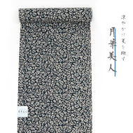 《月華美人》東レセオアルファゆかた着物 反物 日本製 シワ加工 紺地 小花唐草 （ テツコン ）
