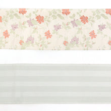 画像をギャラリービューアに読み込む, 半幅帯 ベージュ 大きいサイズ 長尺 《 創世舎 》 ベージュ地ミニバラ 花ちらし ／ セージグリーン 細ボーダー リバーシブル半巾帯
