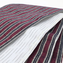 画像をギャラリービューアに読み込む, 半幅帯 エンジ コットン 木綿 久留米織 三筋縞 エンジ × 掠り縞 ホワイト リバーシブル半巾帯
