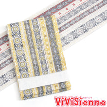 画像をギャラリービューアに読み込む, 半巾帯 麻 夏帯《ViViSienne 》アフリカンボーダー×無地（ホワイト・イエロー）
