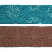 画像をギャラリービューアに読み込む, 半巾帯 ふくれ織 《ViViSienne 》 菊花桜×麻の葉文様（イエロー・レッド・ターコイズ）
