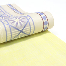 画像をギャラリービューアに読み込む, 半巾帯 《WAKKA》 麻 刺繍帯 切子模様×イエローにあじさい猫（イエロー）
