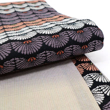 画像をギャラリービューアに読み込む, 半巾帯 橋本テル謹製 ブラック 黒地に青海菊 ホワイト ピンク パープル くすみカラーぼかし -錦-
