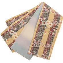 画像をギャラリービューアに読み込む, 半巾帯 橋本テル謹製 縞に桜と蝶々 茶色 グレー クリーム くすみカラーぼかし -錦-
