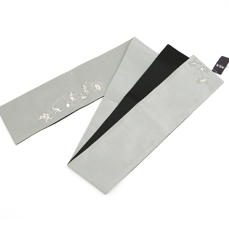 撫松庵》半幅帯 レディース リバーシブル半巾帯 浴衣 着物 銀鼠 猫獣 撫松庵》半幅帯 レディース リバーシブル半巾帯 浴衣 着物 銀鼠 猫獣