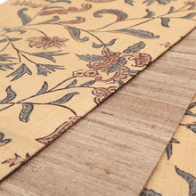 画像をギャラリービューアに読み込む, 半幅帯 正絹 ベージュ《ギャラリー凛》古渡更紗 タッサーシルク 復刻柄 ベージュに花更紗 ／ 薄茶に絣縞 リバーシブル半巾帯
