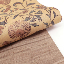 画像をギャラリービューアに読み込む, 半幅帯 正絹 ベージュ《ギャラリー凛》古渡更紗 タッサーシルク 復刻柄 ベージュに花更紗 ／ 薄茶に絣縞 リバーシブル半巾帯
