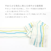 画像をギャラリービューアに読み込む, 半巾帯 博多織 日本製 本場筑前博多織 二口 白地に献上柄と変わり矢絣 グリーン イエロー
