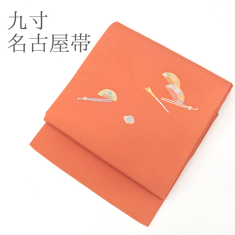 名古屋帯 橙色にかんざし 櫛 香箱 （ オレンジ ）
