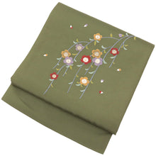 画像をギャラリービューアに読み込む, 名古屋帯 モスグリーンに彩 枝垂桜 （ 抹茶緑 ）
