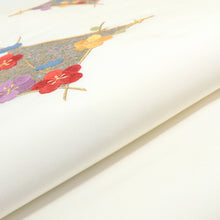 画像をギャラリービューアに読み込む, 名古屋帯 白地に松葉菱 梅萩刺繍 （ ホワイト ）
