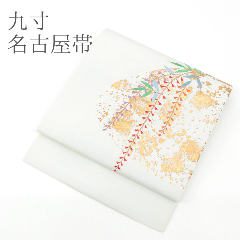 名古屋帯 グレー地  霞 藤花 （ 薄グレー ）