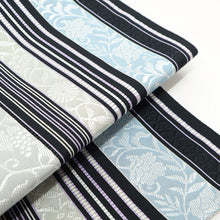 画像をギャラリービューアに読み込む, 名古屋帯 博多織 全通柄 八寸 黒地 献上花文様 ぶどう唐草 菊花唐草
