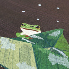 画像をギャラリービューアに読み込む, 名古屋帯 刺繍 九寸 雨降り カエルと蓮の葉
