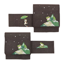 画像をギャラリービューアに読み込む, 名古屋帯 刺繍 九寸 雨降り カエルと蓮の葉
