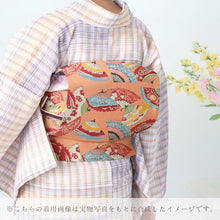 画像をギャラリービューアに読み込む, 名古屋帯 ピンク 絹 九寸 全通柄 紅型調 扇面文様 カジュアル お仕立て上がり
