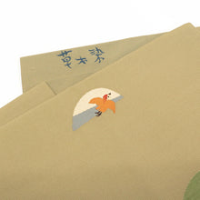 画像をギャラリービューアに読み込む, 名古屋帯 グリーン 九寸 正絹 六通柄 草木染 抹茶色地 山に雀
